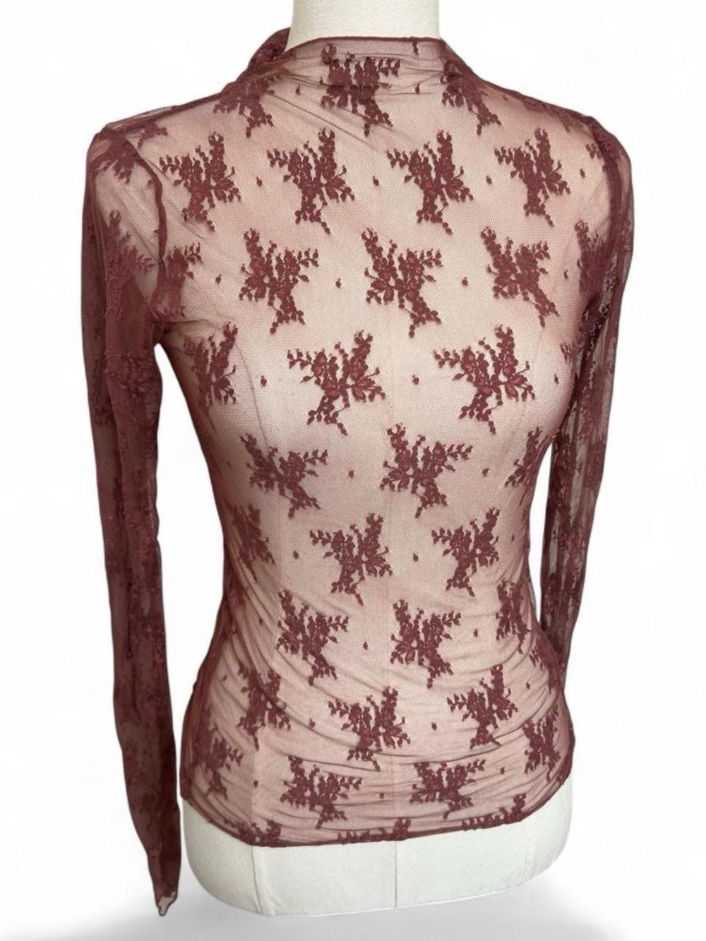 Intimately Free People blush pink floral sheer mesh long sleeve boho cottage